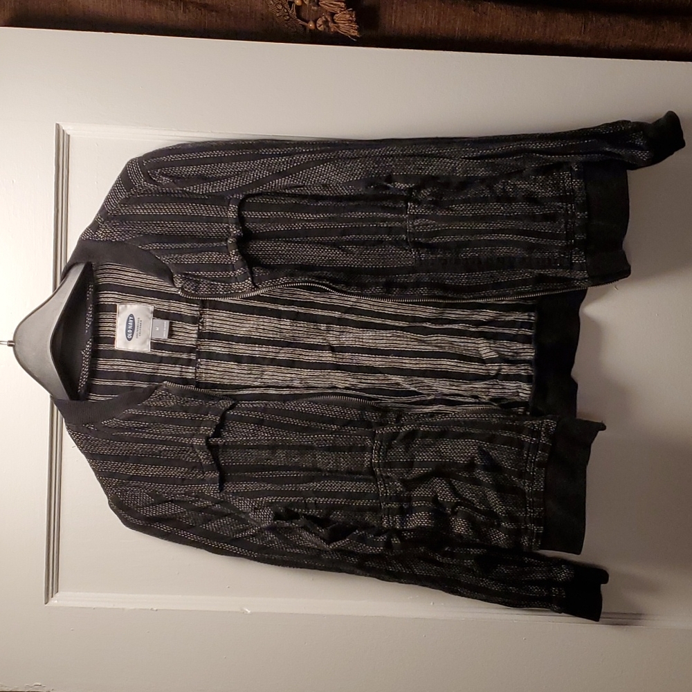 Old Navy, Black and White Zip Up Bomber Jacket, Size Medium, Has pockets
